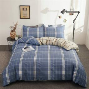 img 4 attached to 🛏️ Classic Navy Blue King Size Duvet Cover Set: Mornimoki Plaid Striped Buffalo Gingham Bedding, 100% Cotton, Zipper Closure & Corner Ties Included