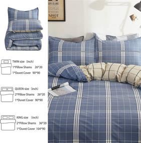 img 2 attached to 🛏️ Classic Navy Blue King Size Duvet Cover Set: Mornimoki Plaid Striped Buffalo Gingham Bedding, 100% Cotton, Zipper Closure & Corner Ties Included