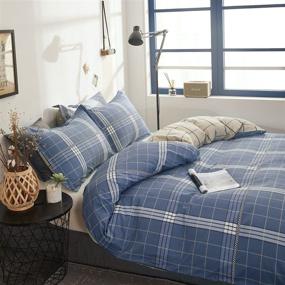 img 3 attached to 🛏️ Classic Navy Blue King Size Duvet Cover Set: Mornimoki Plaid Striped Buffalo Gingham Bedding, 100% Cotton, Zipper Closure & Corner Ties Included