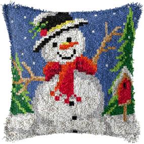 img 4 attached to 🎅 Snowman Latch Hook Pillow Kit DIY Throw Pillow Cover Printed Canvas - Christmas Decor for Kids & Adults - 17'' x 17''