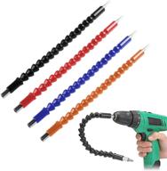 flexible drill bit extension set - 4 pcs, 11.6 inch soft shafts, universal connection - black, red, blue, orange logo