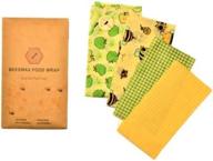 🐝 beeswax reusable food wraps 4-pack - plastic-free food storage, saran wrap alternative - 2 large, 1 medium, 1 small логотип