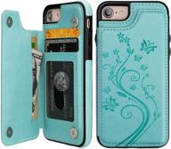 🦋 vaburs embossed butterfly premium pu leather case wallet with card holder for iphone 7/8/se 2020 - mint green logo