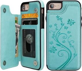 img 4 attached to 🦋 Vaburs Embossed Butterfly Premium PU Leather Case Wallet with Card Holder for iPhone 7/8/SE 2020 - Mint Green