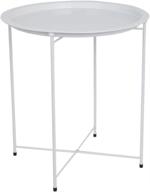 home basics matte white foldable round metal side table - multi-purpose accent for bedroom, living room, coffee, end table logo