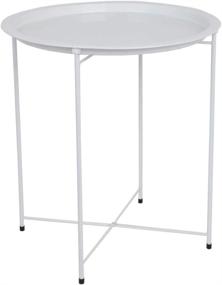 img 3 attached to Home Basics Matte White Foldable Round Metal Side Table - Multi-Purpose Accent for Bedroom, Living Room, Coffee, End Table