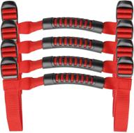 🚗 set of 4 red roll bar grab handles compatible with jeep wrangler accessories 1987-2021 yj tj lj jk jl sports sahara freedom rubicon x & unlimited with grip handle for enhanced safety and comfort logo