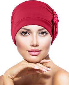 img 3 attached to 🌺 Vintage Elastic Headwrap Hat with Flower Design - 6-Piece Women's Turban Caps