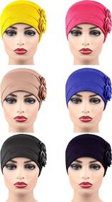 img 1 attached to 🌺 Vintage Elastic Headwrap Hat with Flower Design - 6-Piece Women's Turban Caps