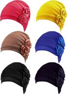 🌺 vintage elastic headwrap hat with flower design - 6-piece women's turban caps logo