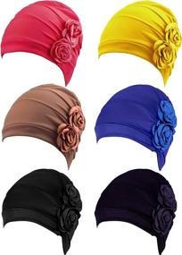 img 4 attached to 🌺 Vintage Elastic Headwrap Hat with Flower Design - 6-Piece Women's Turban Caps