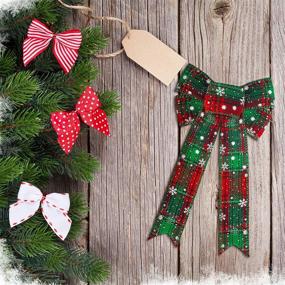 img 1 attached to 🎀 ANECO 24 Pack Christmas Buffalo Plaid Bows: Snowflake Printed Wreath Decorations, 5 x 7 Inches