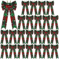 🎀 aneco 24 pack christmas buffalo plaid bows: snowflake printed wreath decorations, 5 x 7 inches logo