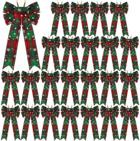img 4 attached to 🎀 ANECO 24 Pack Christmas Buffalo Plaid Bows: Snowflake Printed Wreath Decorations, 5 x 7 Inches
