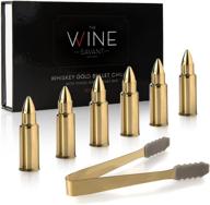 🥃 premium gold bullet whiskey chillers stones set - the wine savant 1.75in whiskey rocks - stainless steel bullet shaped ice cubes - includes gift box, tongs, and storage bag - ideal for whiskey or scotch logo