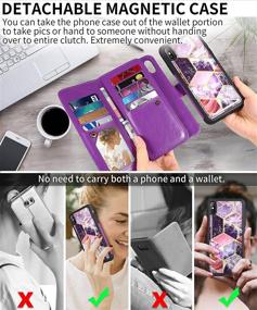 img 3 attached to Purple iPhone Xs MAX Wallet Case with Detachable Magnetic Case & 9 Card Slots - CASEOWL Marble PU Leather Folio Flip Wallet Case for iPhone Xs MAX/10s Max