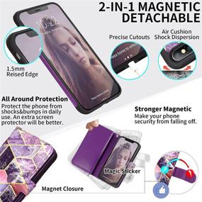 img 1 attached to Purple iPhone Xs MAX Wallet Case with Detachable Magnetic Case & 9 Card Slots - CASEOWL Marble PU Leather Folio Flip Wallet Case for iPhone Xs MAX/10s Max
