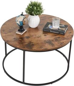 img 4 attached to 🪑 31.5 Inch Rustic Brown Round Coffee Table for Modern Living Room, Bedroom, and Office - Sturdy and Stylish Accent Side Sofa Table with Wooden Top & Metal Frame - Ideal Cocktail Table for Enhanced Aesthetics