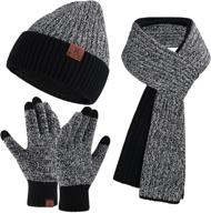 🧣 winter knit hat beanie scarf gloves set for men & women - skull cap neck warmer combo with touchscreen & fleece lining логотип