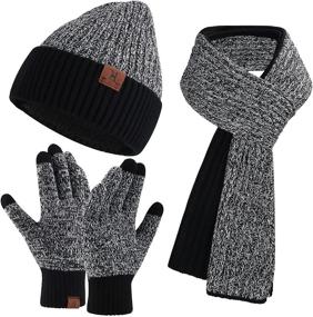 img 4 attached to 🧣 Winter Knit Hat Beanie Scarf Gloves Set for Men & Women - Skull Cap Neck Warmer Combo with Touchscreen & Fleece Lining