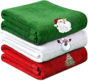 img 4 attached to 🎄 Premium 100% Cotton Christmas Hand Towels (3 Set: Red, White, Green) - Ideal for Bathroom, Kitchen, and Dish Drying