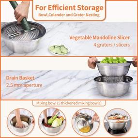 img 3 attached to 🥗 4-in-1 Stainless Steel Basin Grater - Salad Cutter Bowl with Julienne Slicer, Multifunctional Colander Drain Basket for Cooking, Prepping, and Food Storage