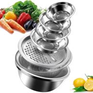 🥗 4-in-1 stainless steel basin grater - salad cutter bowl with julienne slicer, multifunctional colander drain basket for cooking, prepping, and food storage logo