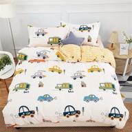 🚗 cars cartoon duvet cover set for kids - reversible stripes printed twin size bedding - 100% cotton breathable material - includes 1 duvet cover and 1 pillowcase - perfect for boys and girls logo