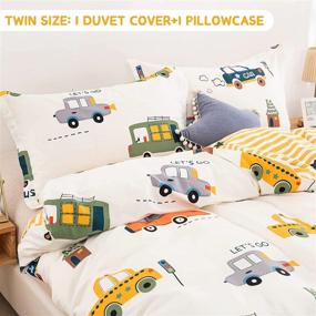 img 1 attached to 🚗 Cars Cartoon Duvet Cover Set for Kids - Reversible Stripes Printed Twin Size Bedding - 100% Cotton Breathable Material - Includes 1 Duvet Cover and 1 Pillowcase - Perfect for Boys and Girls