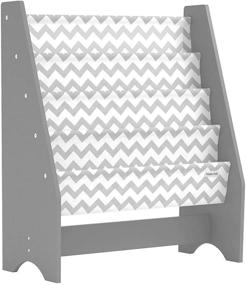 img 4 attached to 📚 Grey Chevron Kids Bookshelf - Wooden Children's Sling Bookcase with Pocket Storage Book Rack in Canvas Gray