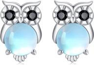 🦉 sterling silver owl earrings with moonstone, opal, and turquoise - exquisite animal jewelry; perfect owl gifts for women, girls, and kids logo