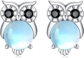 img 4 attached to 🦉 Sterling Silver Owl Earrings with Moonstone, Opal, and Turquoise - Exquisite Animal Jewelry; Perfect Owl Gifts for Women, Girls, and Kids