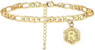 🔗 dcfywl731 18k gold figaro anklet bracelet for women and men - initial customizable cuban link anklet bracelet for women, teen girls - personalized gold anklet with initials logo
