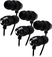 bastex universal in-ear bass stereo headphones (3 pack) with built-in microphone - black, 3.5 mm plug - high quality sound logo