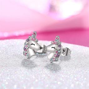 img 2 attached to 🦄 Sparkling Silver Unicorn Earrings: Hypoallergenic CZ Studs, Perfect Gifts for Girls - Birthday, Christmas, for Daughter