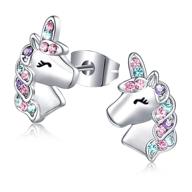 🦄 sparkling silver unicorn earrings: hypoallergenic cz studs, perfect gifts for girls - birthday, christmas, for daughter logo