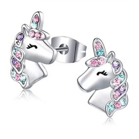 img 4 attached to 🦄 Sparkling Silver Unicorn Earrings: Hypoallergenic CZ Studs, Perfect Gifts for Girls - Birthday, Christmas, for Daughter