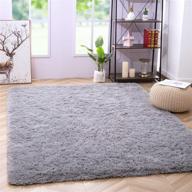 🛏️ noahas fluffy bedroom rug: plush fuzzy rugs for kids and living room, soft shaggy nursery rug, modern indoor decor - 4x5.3 feet, grey logo