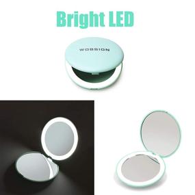 img 2 attached to 💄 LED Lighted Travel Makeup Mirror with 1x/10x Magnification - Compact and Portable Mirror for Handbag, Purse, and Pocket - 3.5 inch Illuminated Folding Mirror - Handheld 2-Sided Round Mirror in Cyan