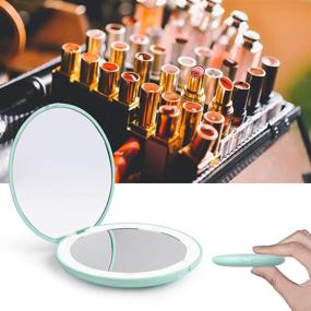 img 1 attached to 💄 LED Lighted Travel Makeup Mirror with 1x/10x Magnification - Compact and Portable Mirror for Handbag, Purse, and Pocket - 3.5 inch Illuminated Folding Mirror - Handheld 2-Sided Round Mirror in Cyan