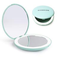 💄 led lighted travel makeup mirror with 1x/10x magnification - compact and portable mirror for handbag, purse, and pocket - 3.5 inch illuminated folding mirror - handheld 2-sided round mirror in cyan logo