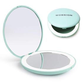 img 4 attached to 💄 LED Lighted Travel Makeup Mirror with 1x/10x Magnification - Compact and Portable Mirror for Handbag, Purse, and Pocket - 3.5 inch Illuminated Folding Mirror - Handheld 2-Sided Round Mirror in Cyan