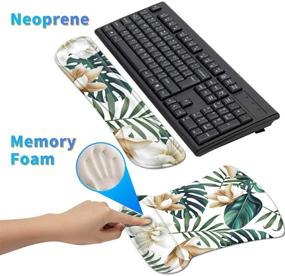 img 1 attached to Dikoer Ergonomic Mouse Pad and Keyboard Wrist Rest Set with Gel Support - Tropical Flowers Leaves Design for Office and Gaming