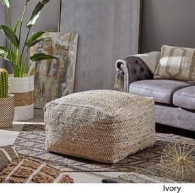 img 2 attached to 🪑 Christopher Knight Home Grace Large Square Boho Pouf - Ivory and Beige Hemp and Cotton Material
