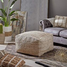 img 3 attached to 🪑 Christopher Knight Home Grace Large Square Boho Pouf - Ivory and Beige Hemp and Cotton Material