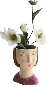 img 4 attached to Lemonadeus Multi-use Ceramic Girls Face Vase Creative Head Planter - Beauty Head Vase, Unique Makeup Brush Holder, Pen Holder, and Floral Vases