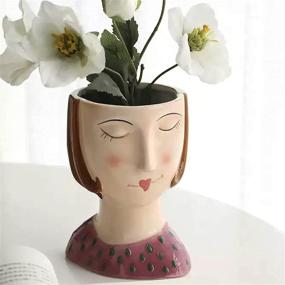 img 3 attached to Lemonadeus Multi-use Ceramic Girls Face Vase Creative Head Planter - Beauty Head Vase, Unique Makeup Brush Holder, Pen Holder, and Floral Vases