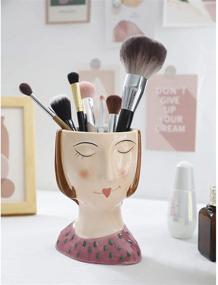 img 2 attached to Lemonadeus Multi-use Ceramic Girls Face Vase Creative Head Planter - Beauty Head Vase, Unique Makeup Brush Holder, Pen Holder, and Floral Vases