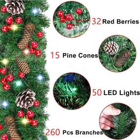 img 3 attached to 🎄 LETIME 9FT Pre-Lit Christmas Garland with 50 LED Lights- Artificial Xmas Pinecone Garland with Red Berries and Pinecones- Lighted Door Garland for Mantle, Fireplace- Indoor/Outdoor Use