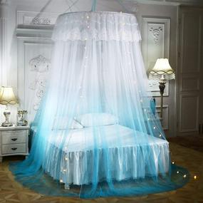 img 3 attached to 👑 Mengersi Princess Bed Canopy with Lights - Round Dome Curtains Mosquito Net Tent for Girls Kids Adults - King Queen Full Bed Size (Blue + White)